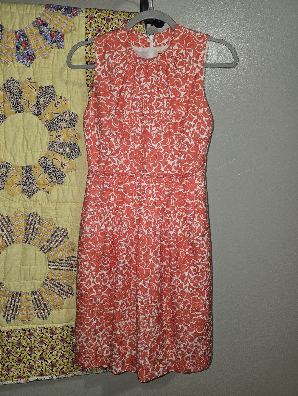 Tory Burch Coral and White Sleeveless A-Line Dress